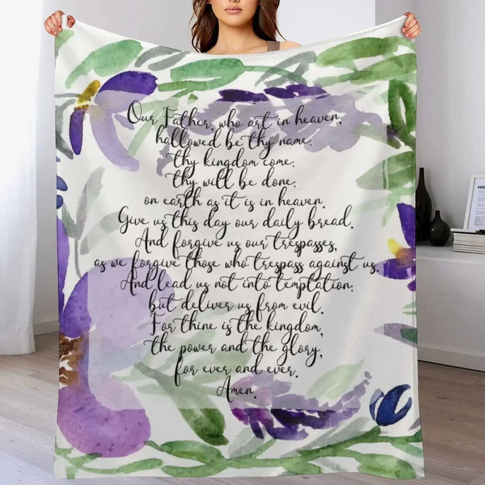 Our Father | Daily Prayer | Scripture Art Throw Blanket Soft Solid Color Blanket for Couch Bed