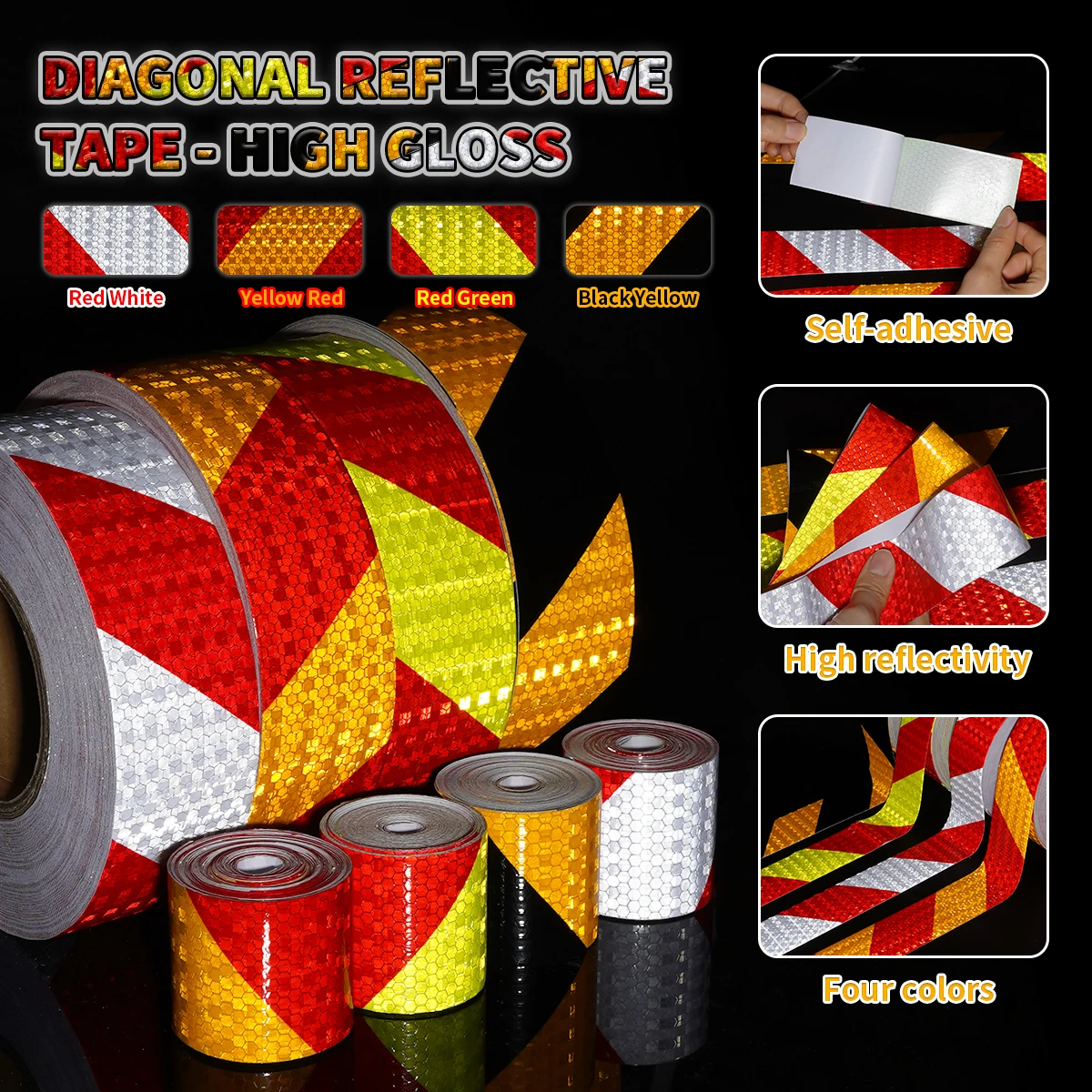 High Gloss Waterproof Reflective Strip Self-Adhesive Wear-Resistant Reflective Strip Safety Truck Warehouse Construction