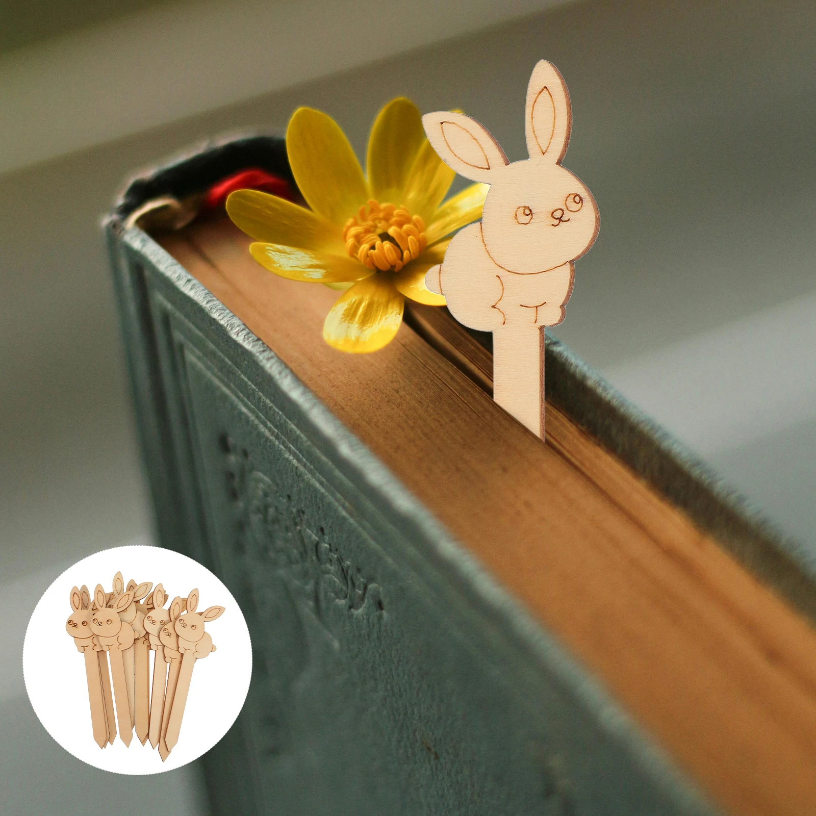 

10 pcs Wooden Bookmarks Unique Easter Rabbit Design Waterproof Craft Blank Decorative Book Tags Page Separators Gifts