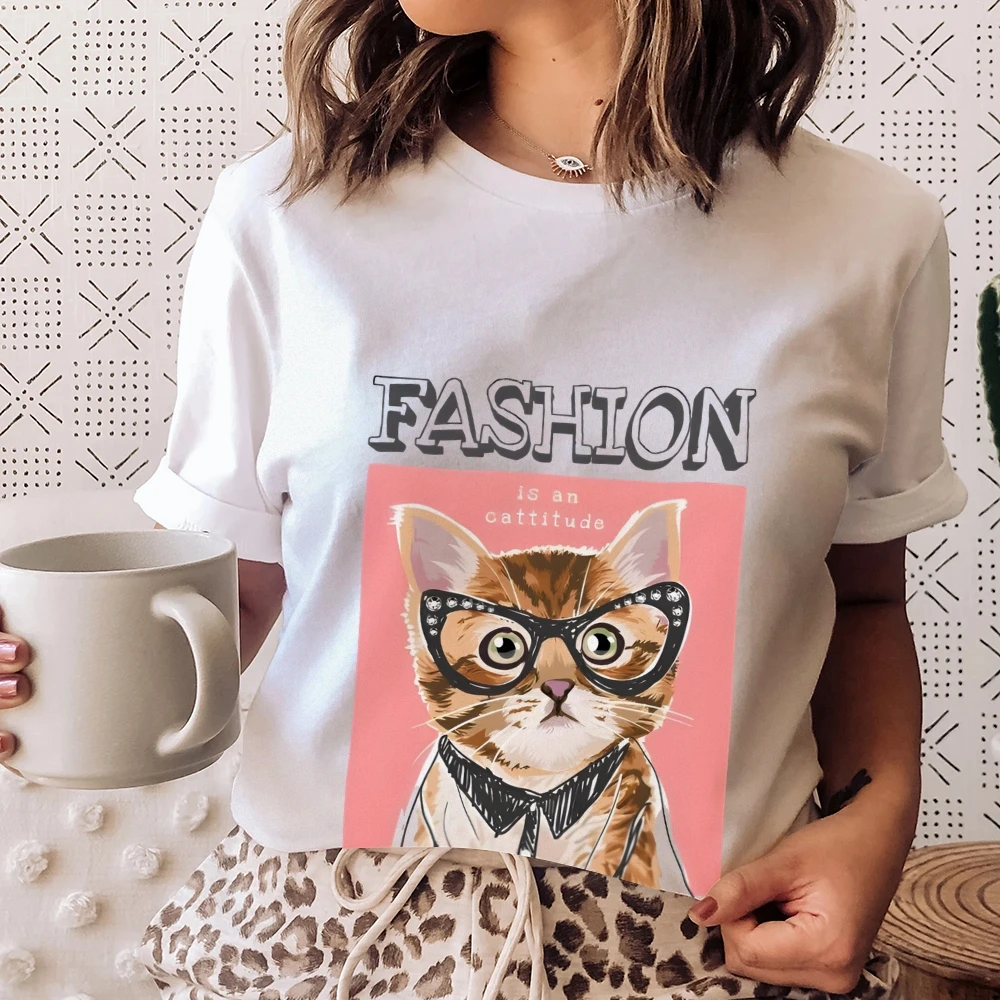 تي شيرت برسومات Y2k، موضة هي موقف مع طباعة قطة أنيقة، طراز Kpop، أنيق ومثق، قماش ناعم للمظهر الكاجوال العصري #4