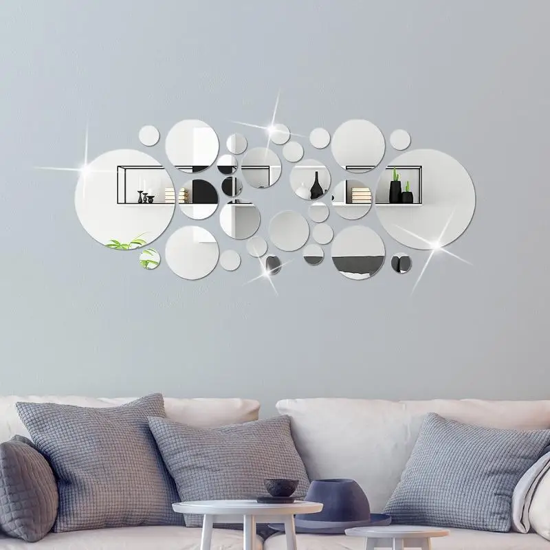 Z. 26PCs 3D Round Mirror Acrylic Mirror Wall Sticker DIY Bedroom Bathroom And TV Background Room Sticker Wall Decoration