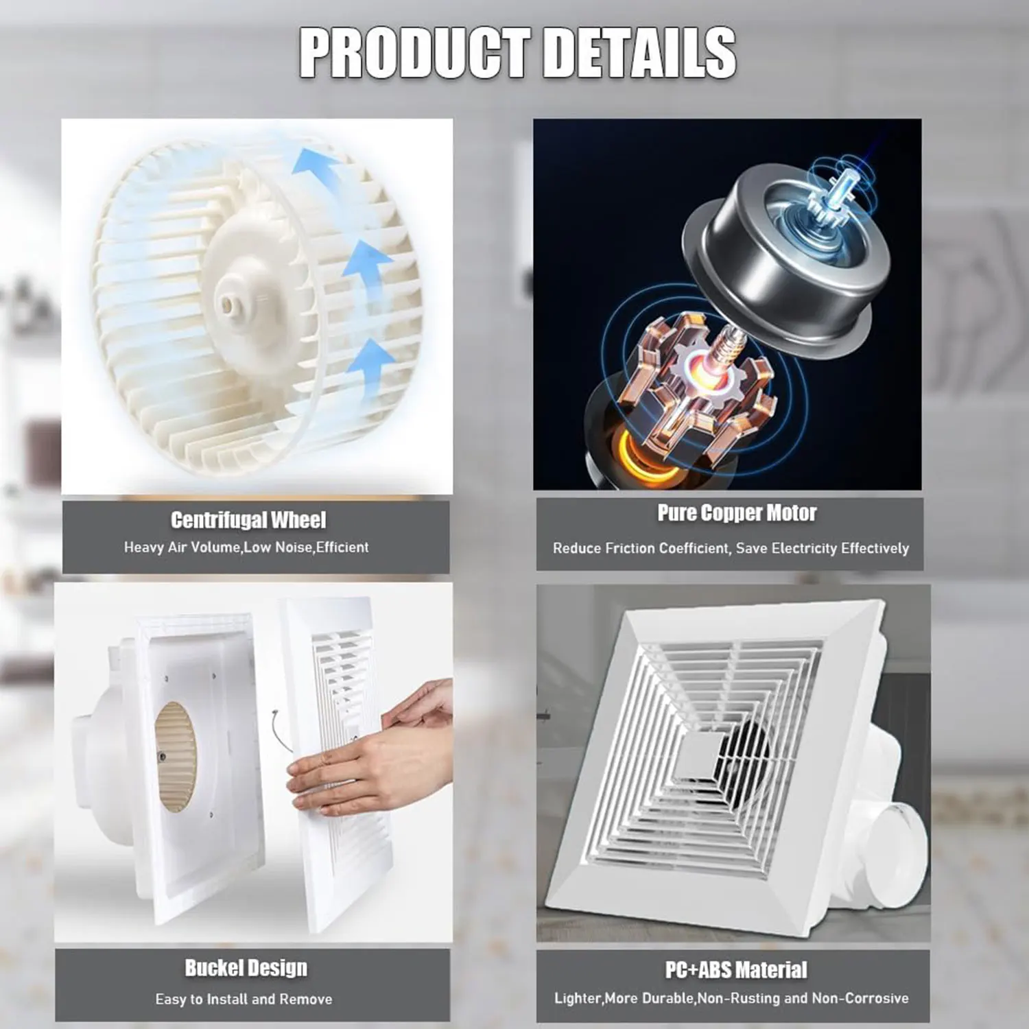 220V 8 Inch Plastic Ceiling Mount Duct Extractor Fan Home Office Use Air Ventilation Fan Bathroom Kitchen Exhaust Fan