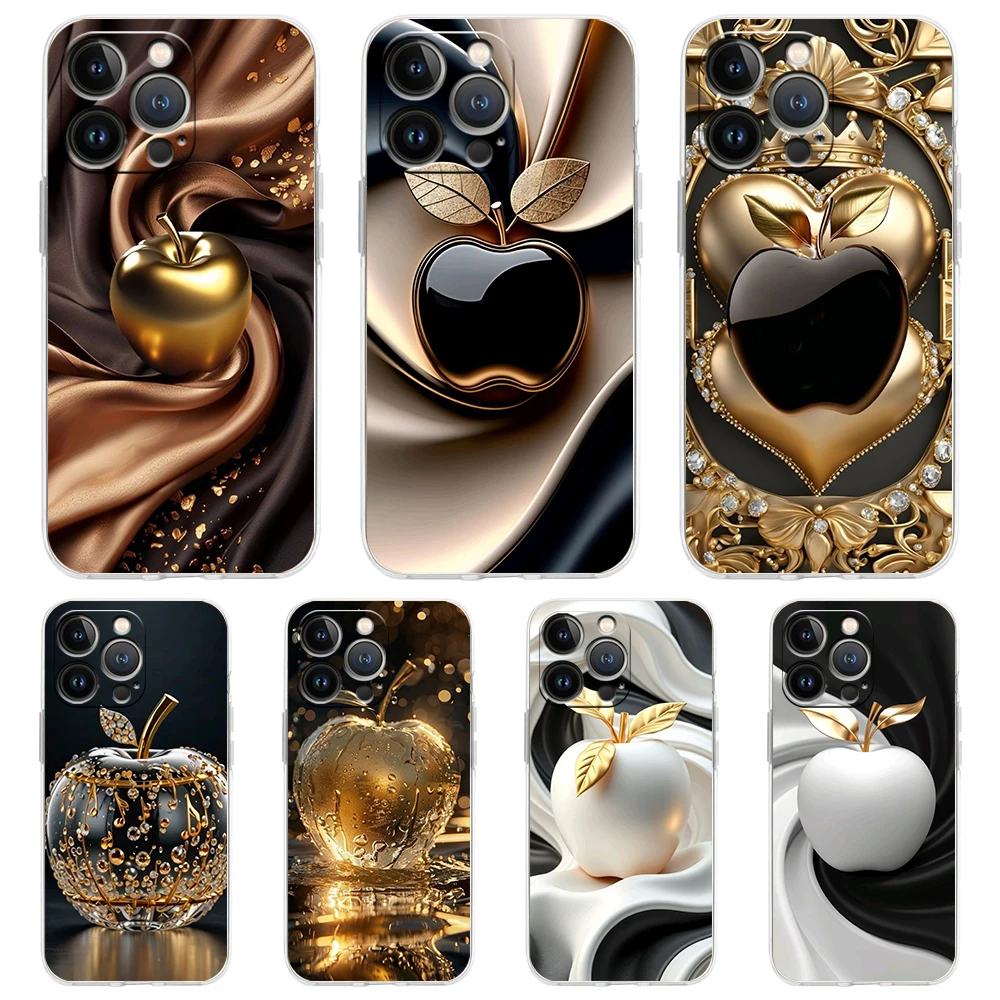 Soft TPU Transparent Phone Case Cover for iPhone 16 15 14 13 12 11 Pro Max XR 8 7 Plus XR Shell Happy Black Apple Pattern Capas
