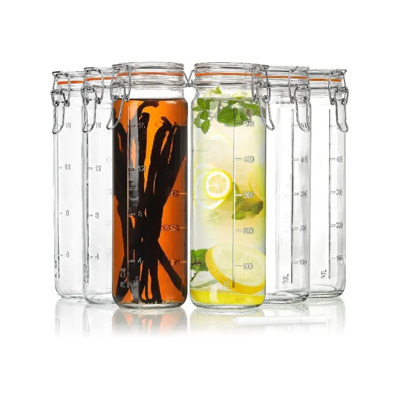 

20 oz Glass Jars with Airtight Lids for Vanilla Extract, 6 Pack with 2 Measurement Marks, Food Storage Canister Set 600ML