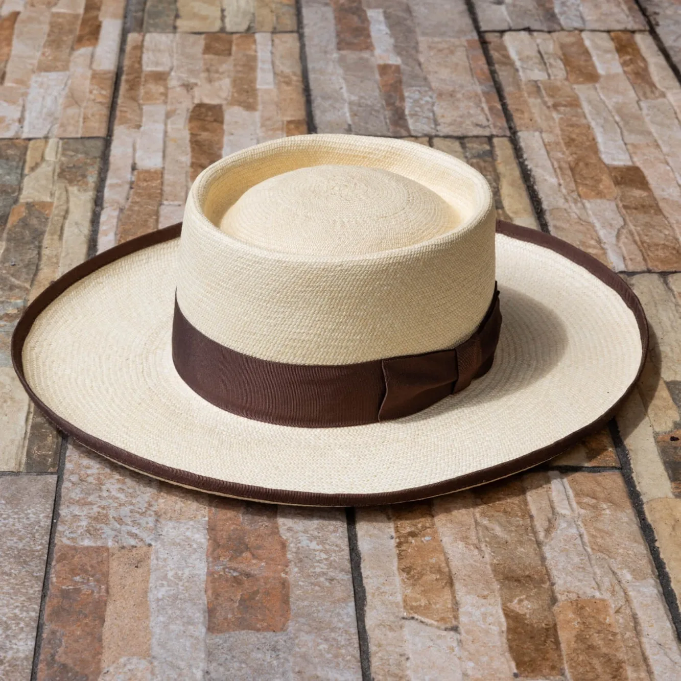 Fine Woven Straw Hat, Flat-top Hat, Men's Panama Straw Hat, Circular Groove Flat-brimmed Hat