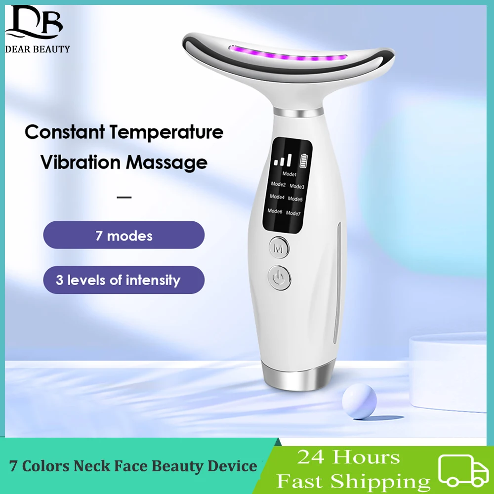 Neck Face Beauty Device 7 Colors Light LED Photon Therapy Vibration Face Lifting Massager Reduce Double Chin Anti Wrinkle