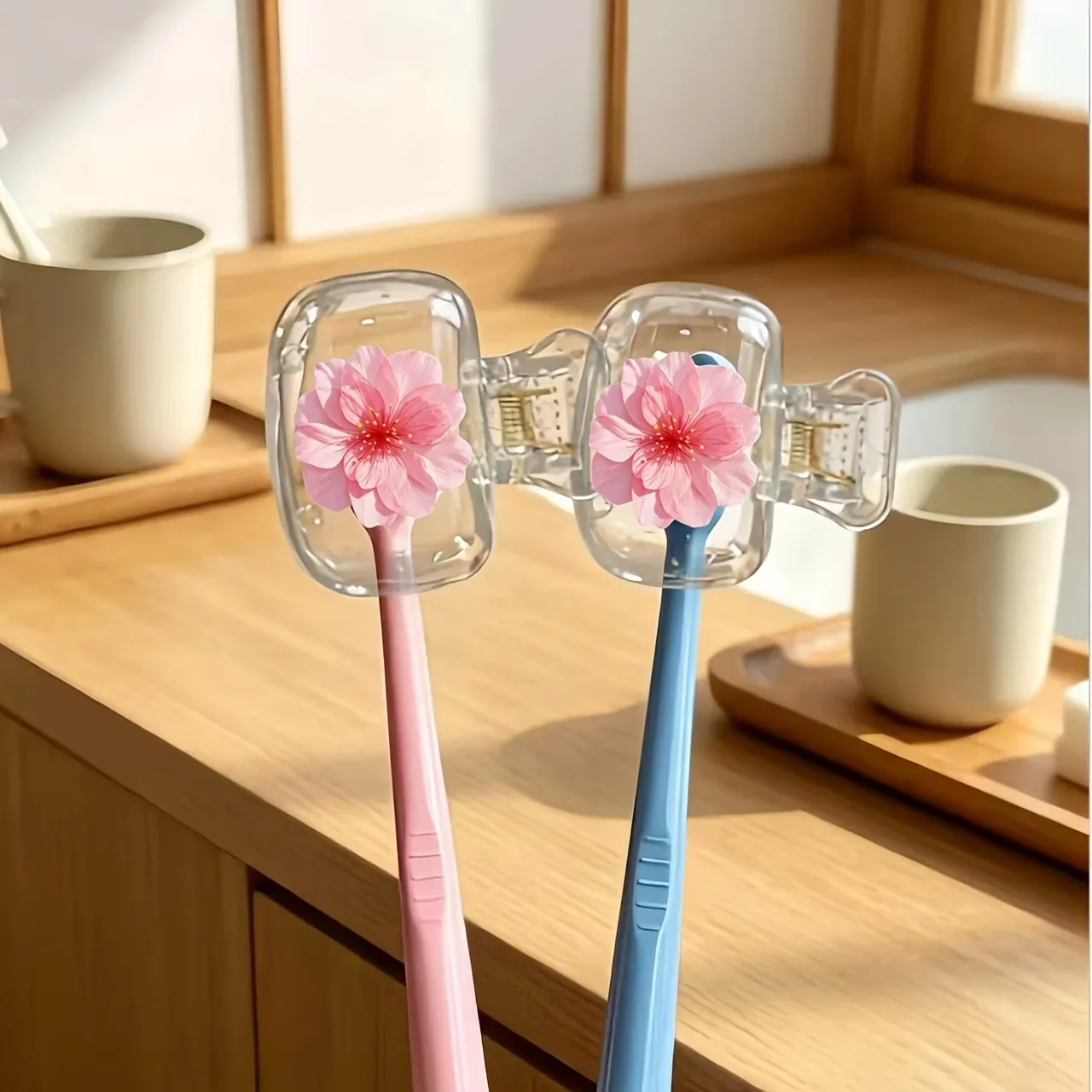 2pcs Pink Cherry Blossom Portable Toothbrush  Head Cover Perfect for Home And Travel Use Daily Necessities lovely Gift for Girls