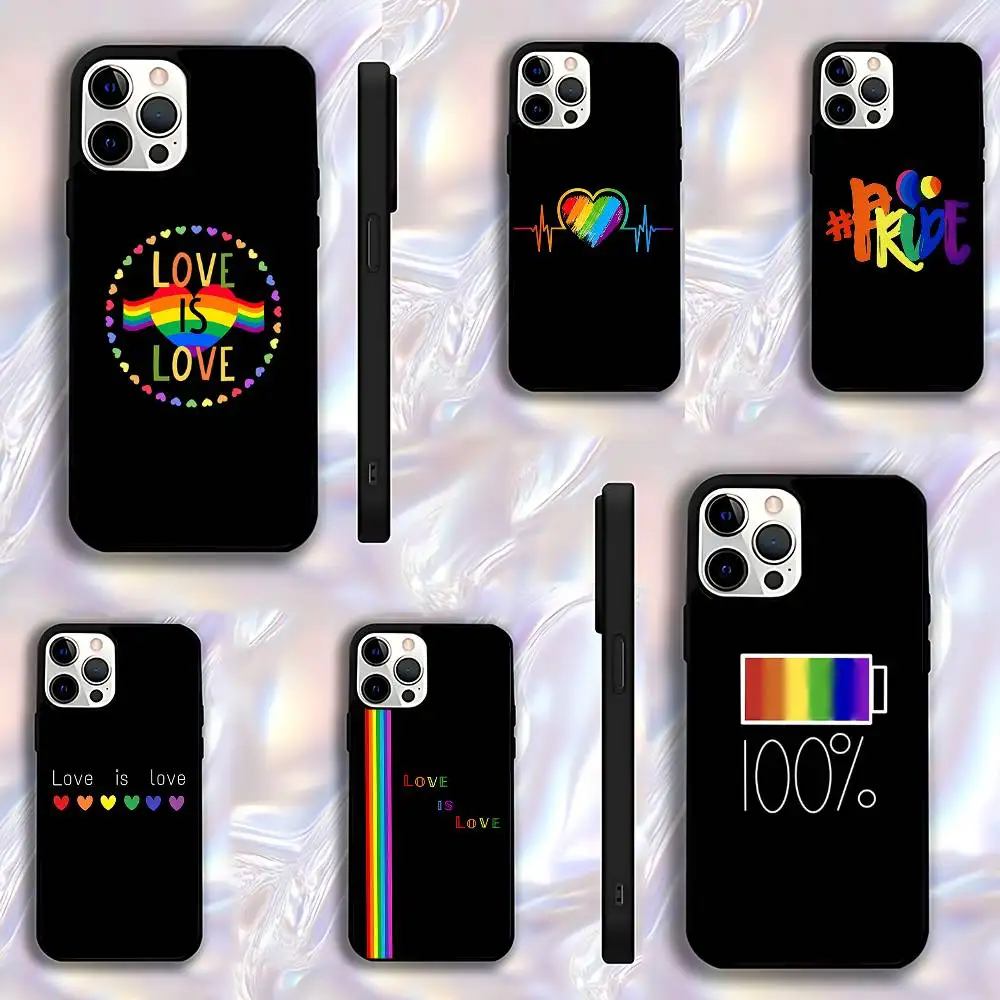 

Love Is Love LGBT Rainbow Phone Case For iPhone 17,16,15,14,13,12,11,Pro,Max,Plus,E,Air,Mini Protective Black Cover