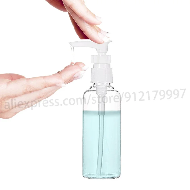 Botella transparente con bomba para viaje, dispensador de loción rellenable, jabón líquido, champú, contenedor de cosméticos, 100ml, 6 uds.