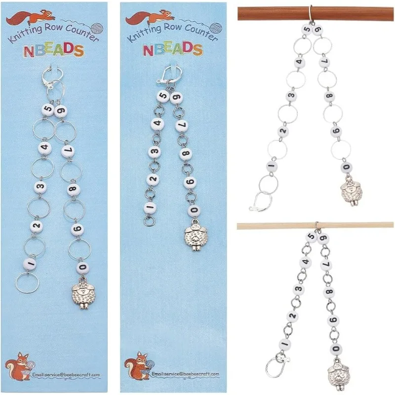 2 Pcs 2 Styles Sheep Charm Knitting Row Counter Chains, 0~9 Number Stitch Markers Acrylic Beads Crochet Stitch Marker Charms