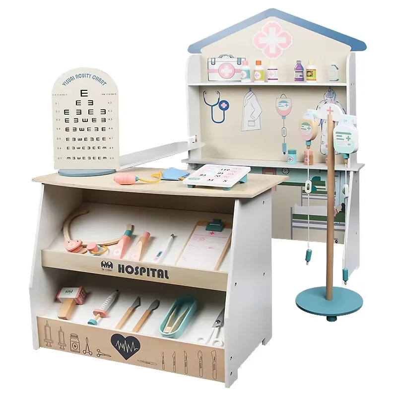 Wooden Simulation Pill Box Playset for Kids Doctor Nurse Injection Pretend Pretend Boys Girls Games Features