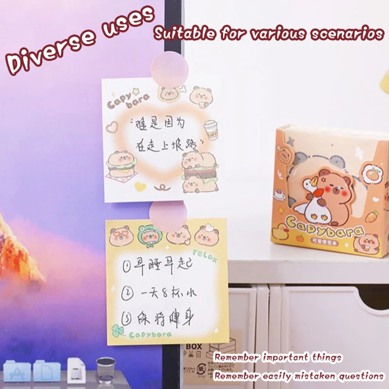 200Sheets Cute Cartoon Capybara Non Sticky Note Book Notes Pull-out Type Note Paper Tearable Note Paper Aesthetic Stationery