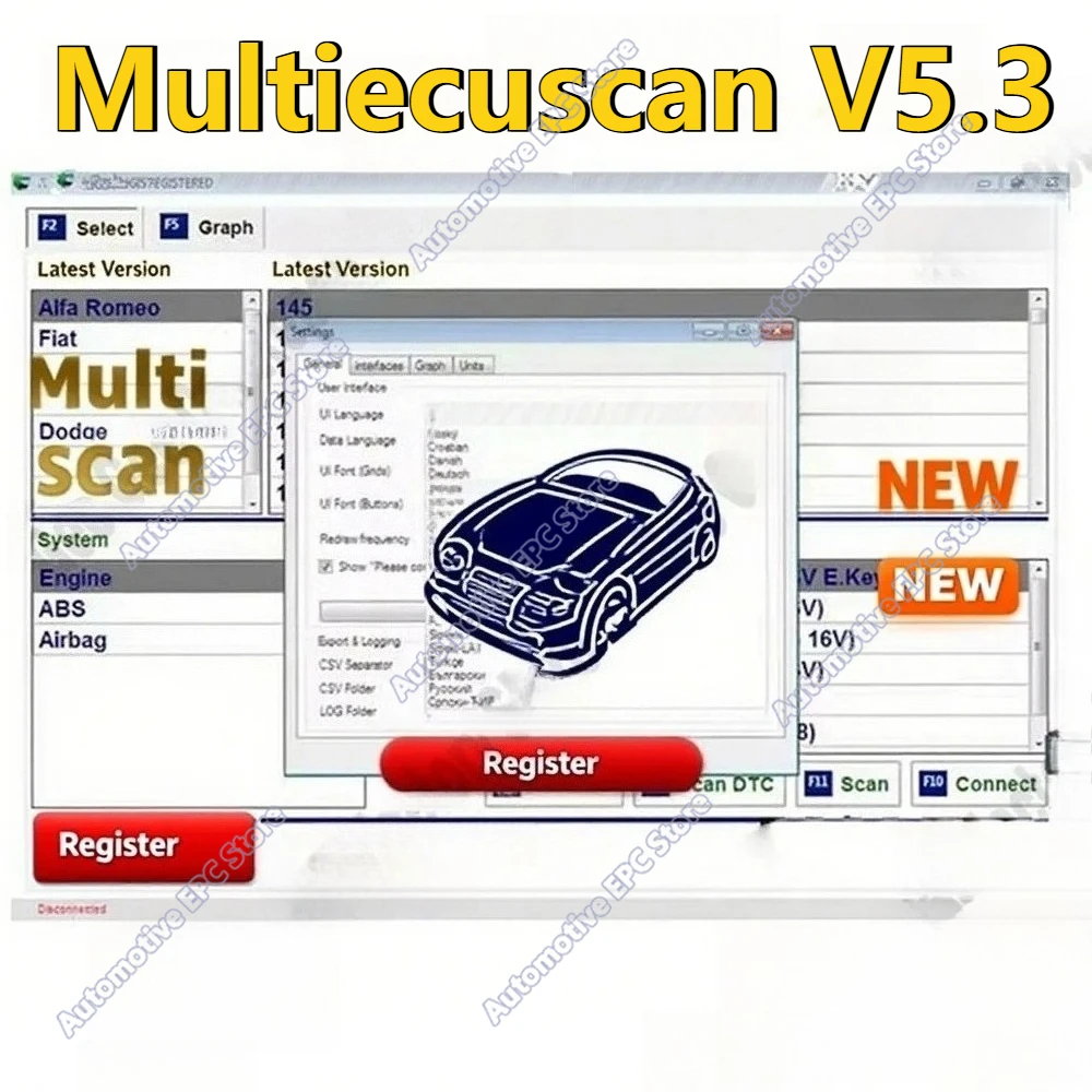 Nouveau Keygen illimité et enregistré Multiecuscan V5.3 pour scanner OBD2 Fi/at, compatible avec l'outil de diagnostic ELM327 OBDII