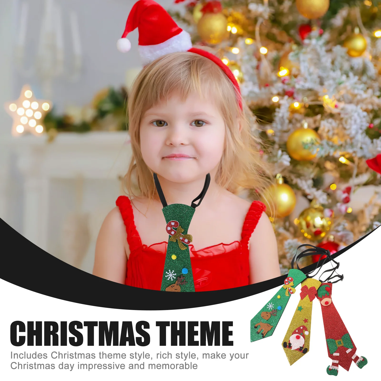

3Pcs Christmas Necktie Decoration Glitter Felt Festive Party Ties for Holiday Cosplay Costume Supplies Christmas Ties