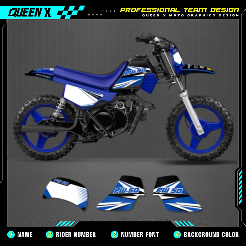 

Queen X MOTOR For YAMAHA PW50 All Year Graphics Decals Stickers Kit Custom Number Name Backgrounds