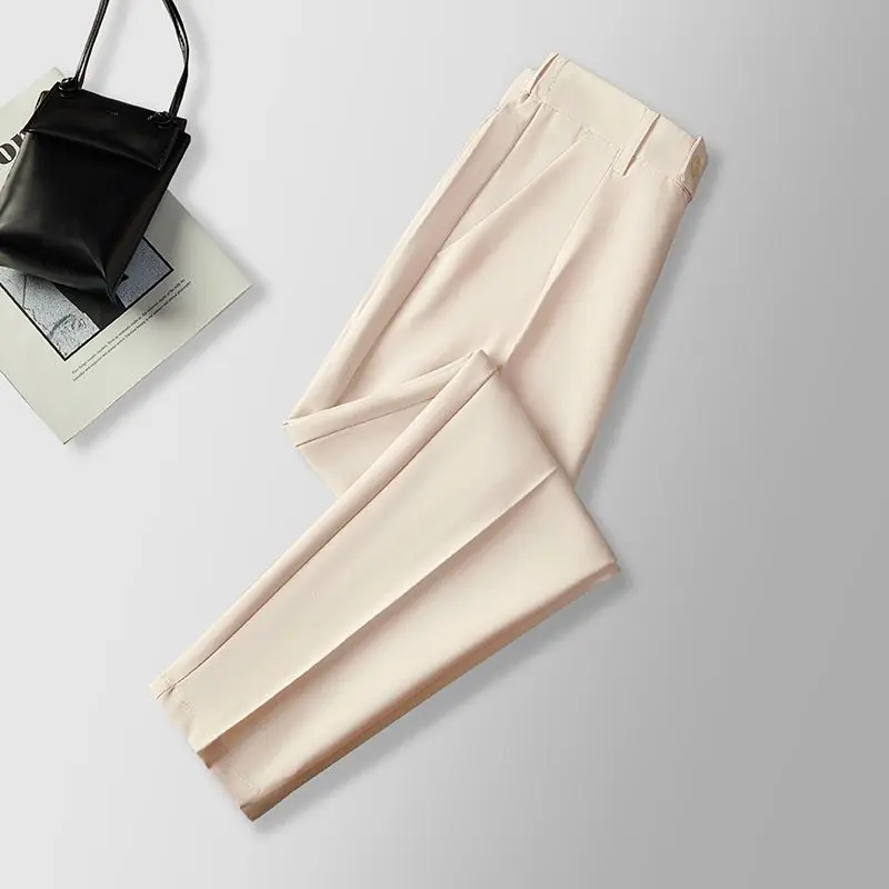 2023 Spring and Autumn Men's Solid Color Pocket Button Slim Fit Slimming Straight Leg Casual Fashion Elegant Commuter Suit Pants