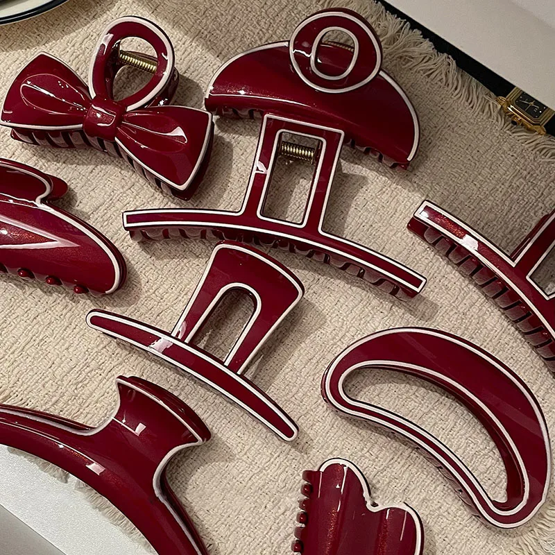 

Lucky Red Collection White Brim Large Grip Back Head Updo Shark Clip Bow Hair Claws for Women Hair Accessories Headwear Hairpin