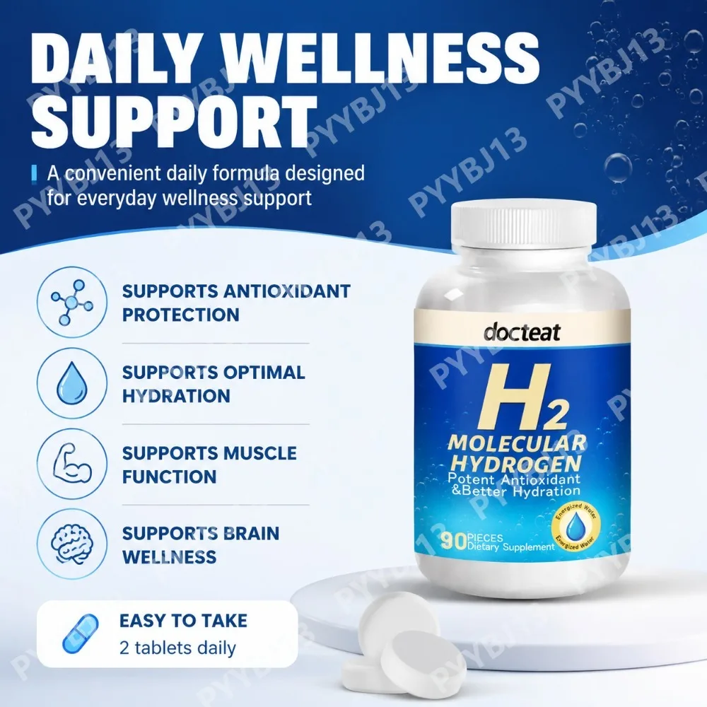 Docteat Molecular Hydrogen Water Tablets with Magnesium, Water-Dissolving Tablets for Daily Wellness and Hydration, 90 Count