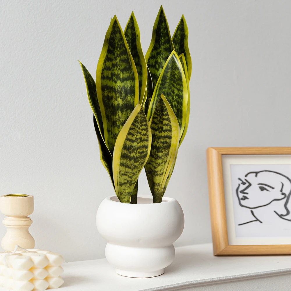 31/37 cm künstliche Schlangenpflanzen, gefälschte Sukkulenten, Kunststoff, Tigerfellpflanze, tropische Sansevieria für Büro, Zuhause, Tischdekoration – Detail 5
