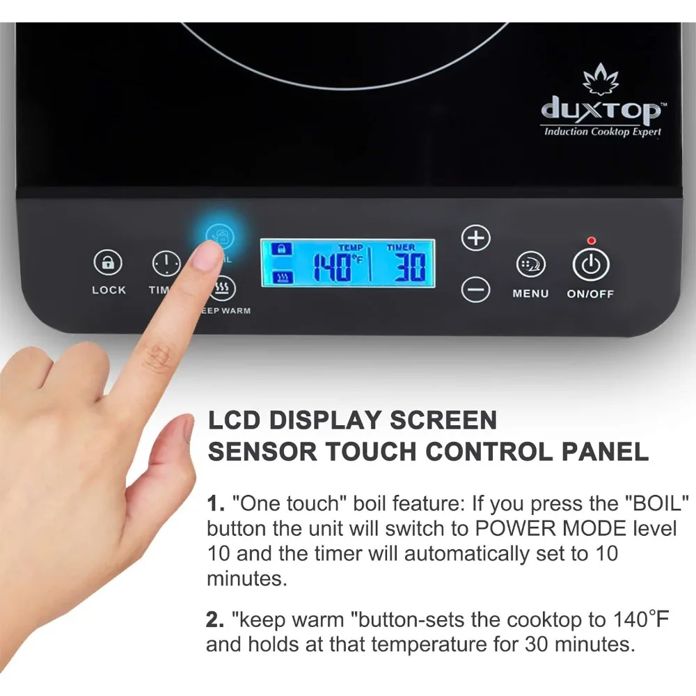 Duxtop-placa de inducción portátil para cocina, quemador de encimera con Sensor táctil LCD, 1800 vatios, color negro, 9610LS, BT-200DZ