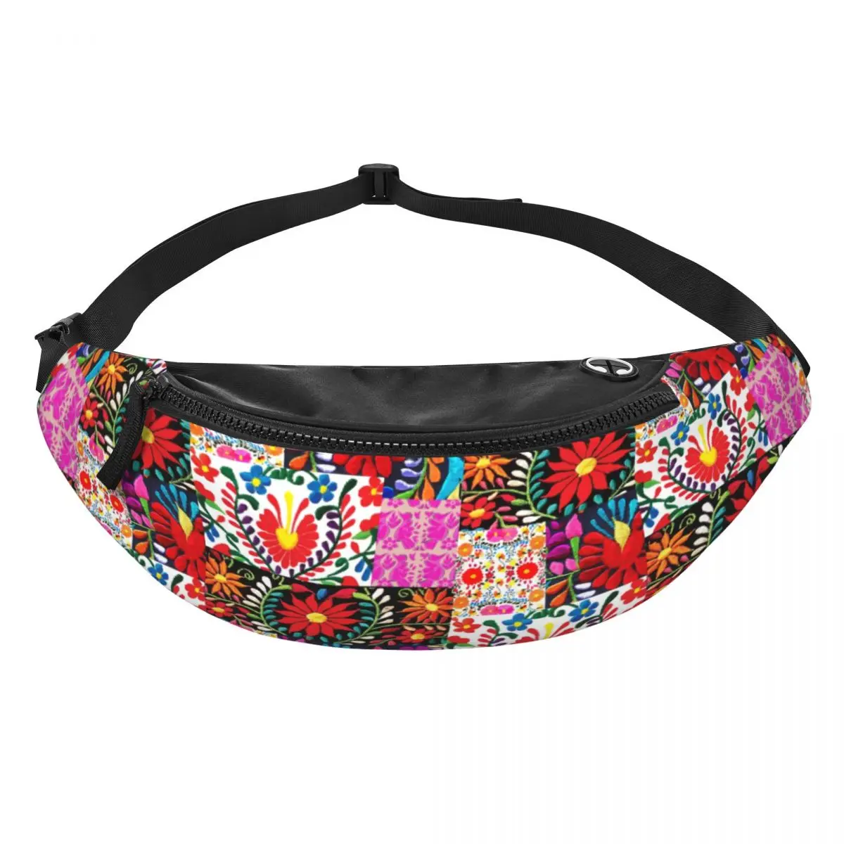 Custom Casual Mexican Flower Patchwork Print Fanny Pack for Traveling Men Women Crossbody Waist Bag Phone Money Pouch
