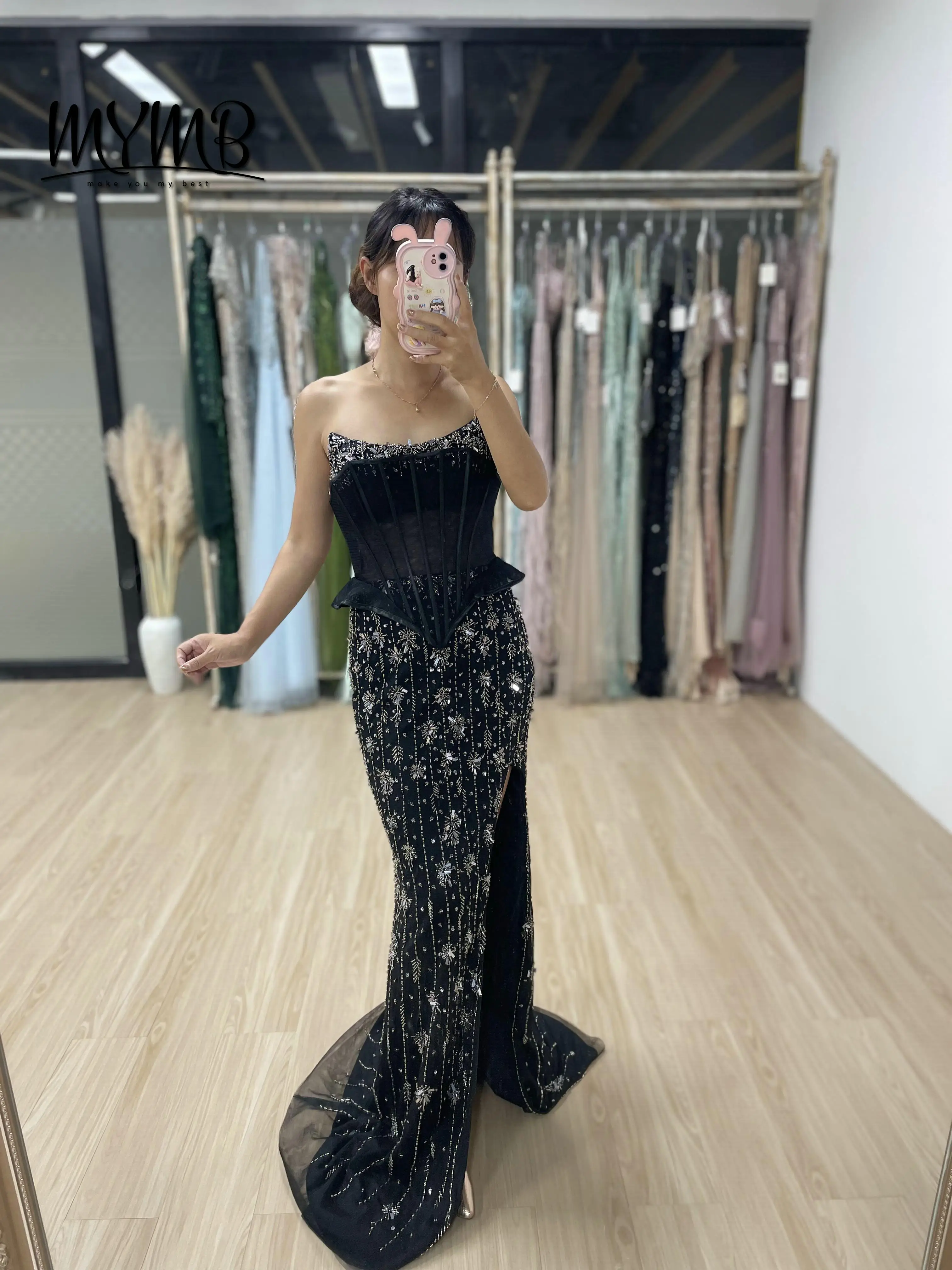 

MYMB Elegant Beading Sequined Embroidered Prom Party Dresses Illusion Bone Mermaid Evening Gowns With Side Slit for Lady MY30053