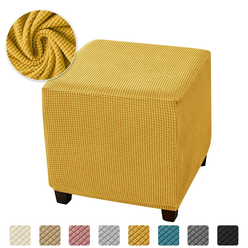 1PC Polar Fleece Stretch Ottoman Stool Cover Square Footstool Cover All-inclusive Elastic Durable Footrest Slipcover Living Room