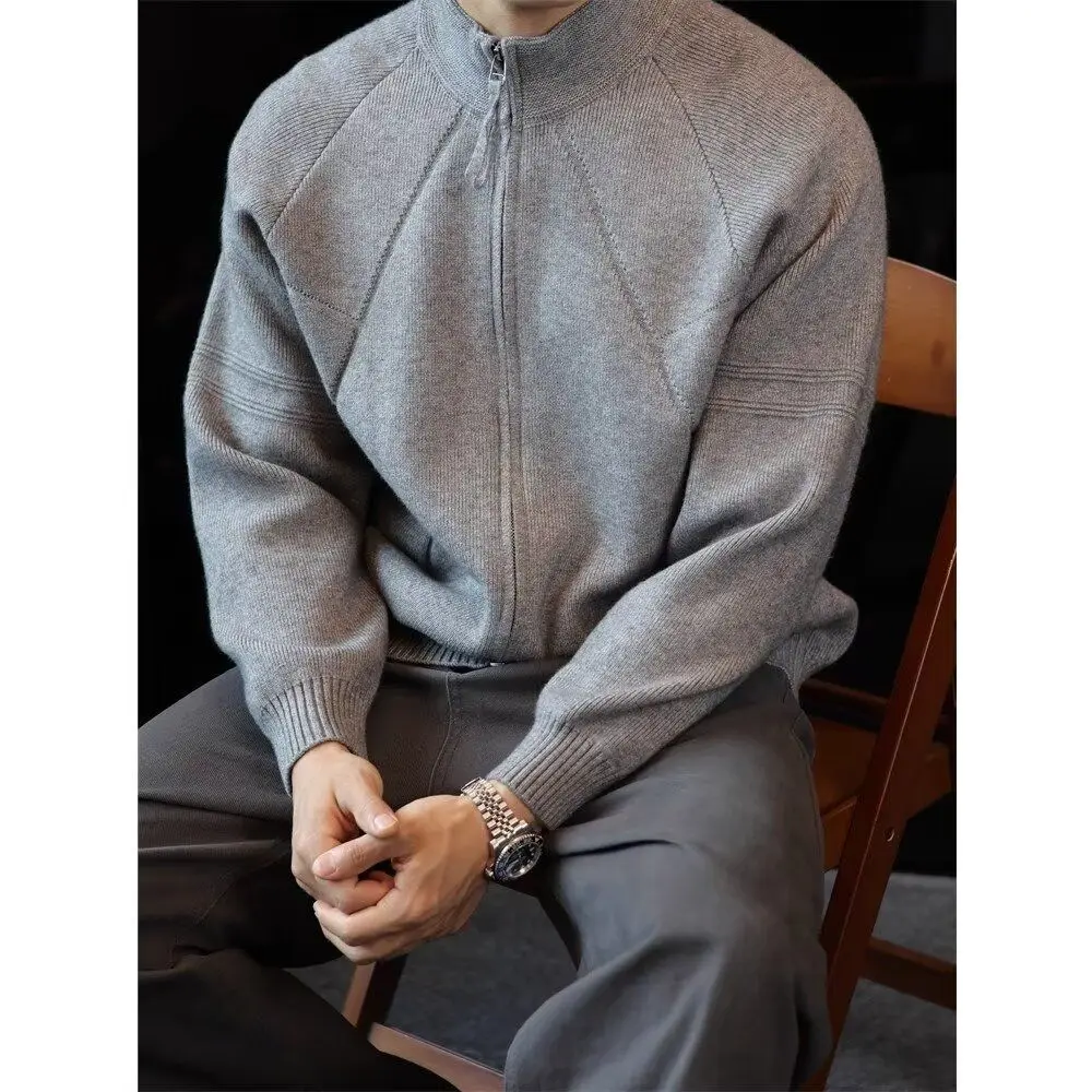 

Fall Winter V-Ne Knitted Cardigan Men's Color Casual Sle Long Sve Soft Polyester Outerwear Comfortable Loose Fit