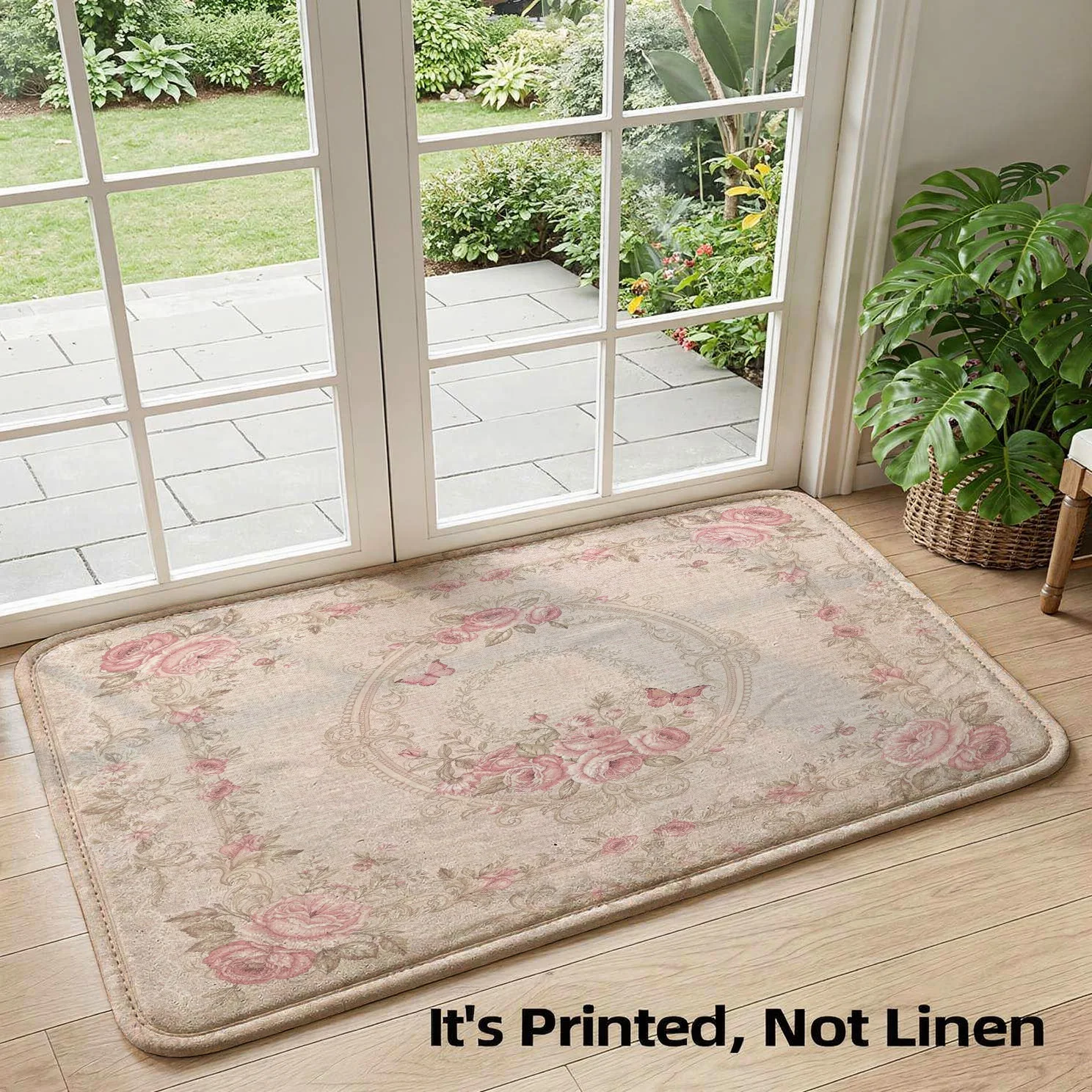 Large Elegant Floral Area Rug for Living Room Decor Beige Cottage Style Vintage Indoor Carpet Washable Romantic Mat