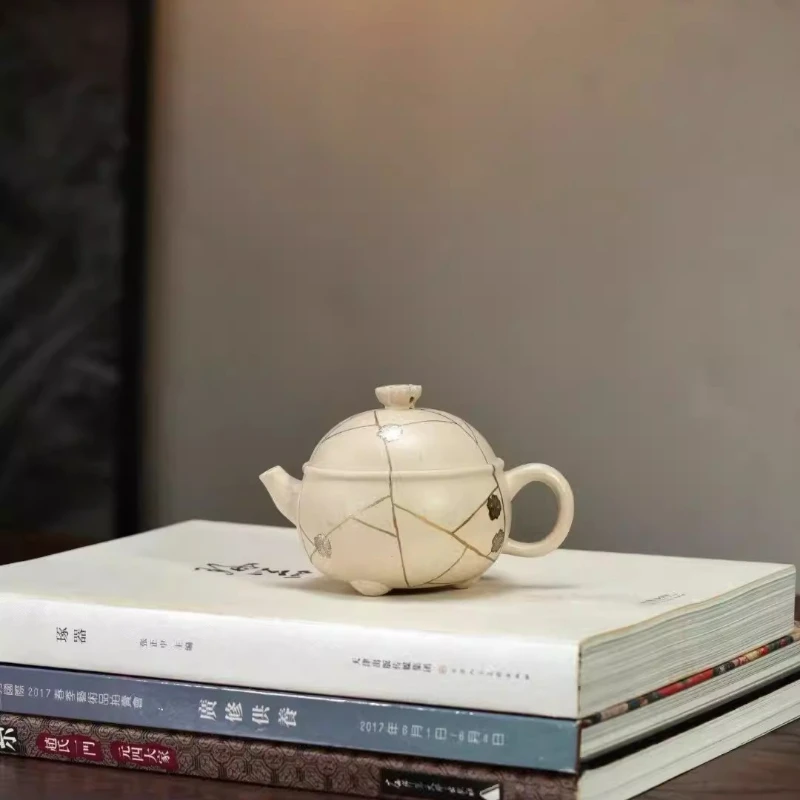 Zisha teapot pure handmade raw ore white jade section referral hole high-end boutique purple sand tea set