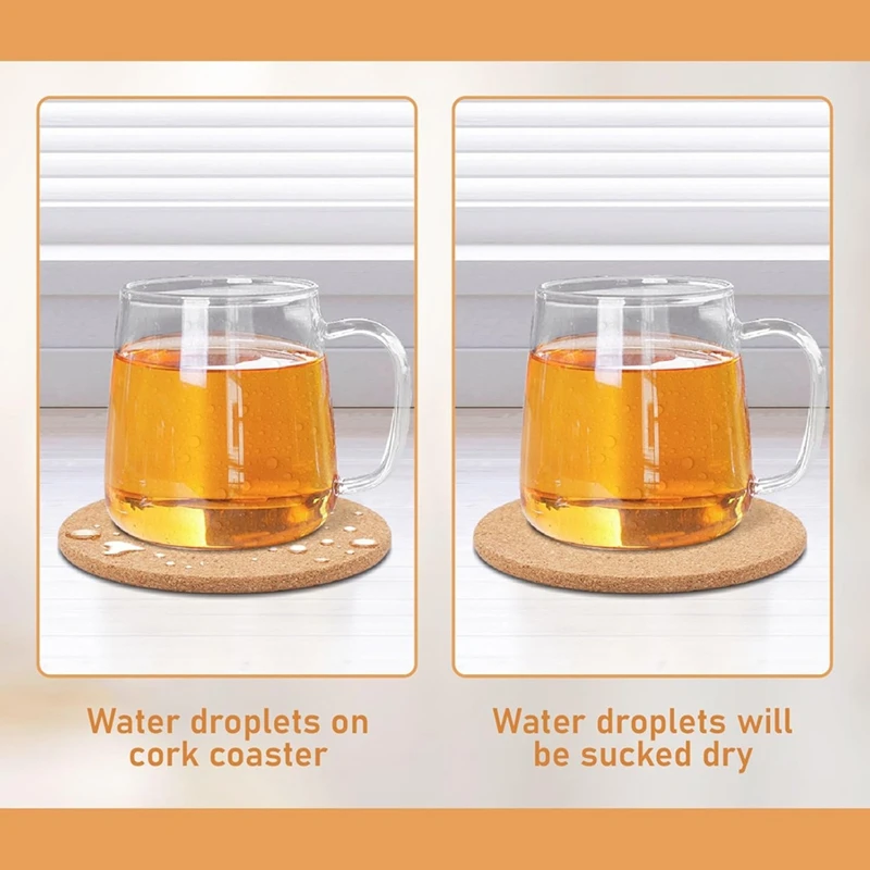 

100 Pcs Cork Coasters for Drinks, 4 inch Round Absorbent CorkJAS