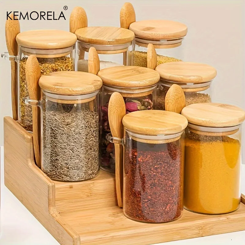 KEMORELA 8PCS 360ml Airtight Glass Jars With Lids Spoons Clear Candy Spice Oatmeal Jars Food Storage Containers Kitchen Storage