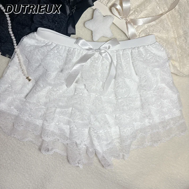 Japanese Style Soft Girl Cute Lolita Base Shorts Sweet All-matching Outer Wear Lace Bow Elastic Waist Short Pants for Women