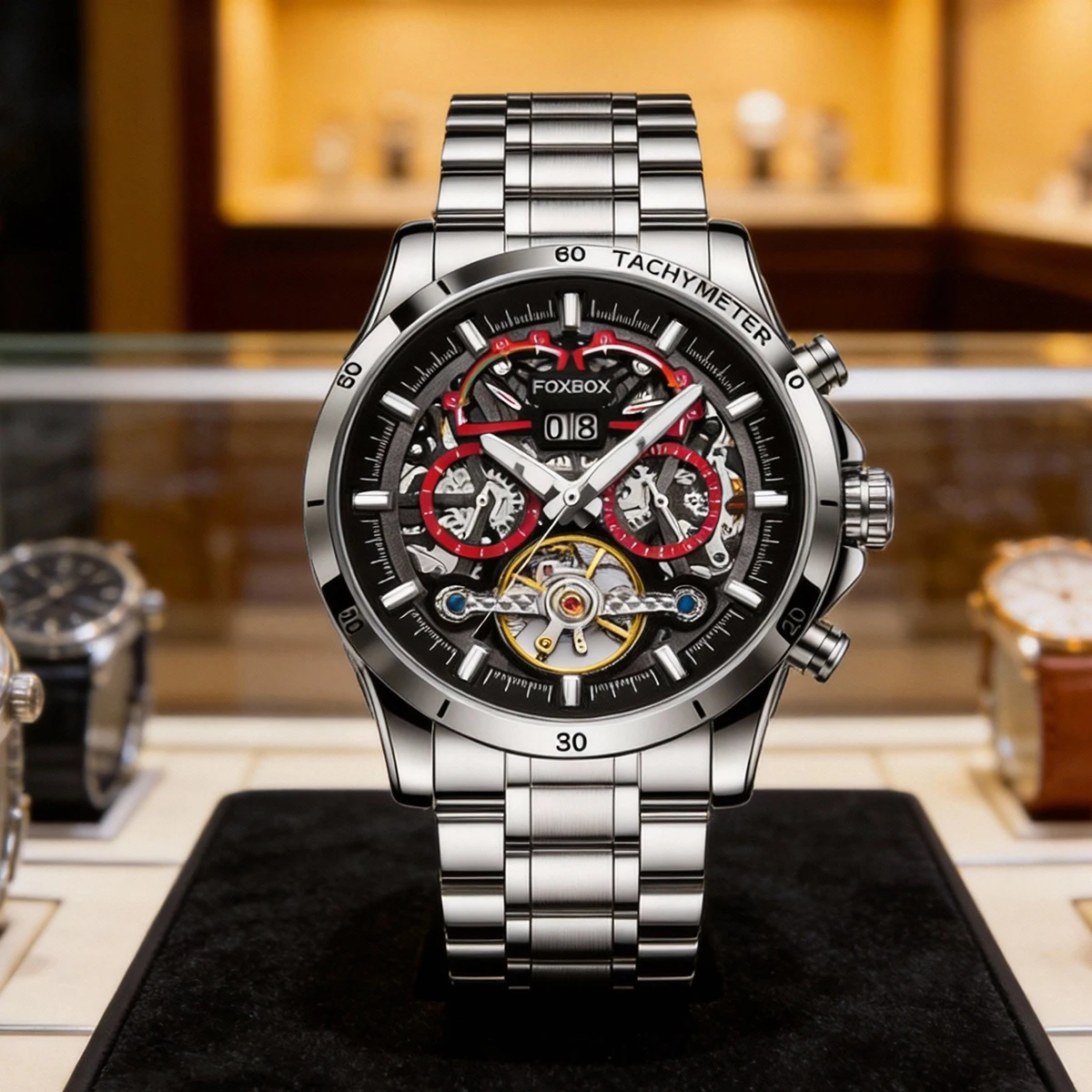 

FOXBOX Роскошные мужские часы в подарочной коробке, высококачественный корпус из розового золота, простые и универсальные кварцевые часы Relogio Masculino