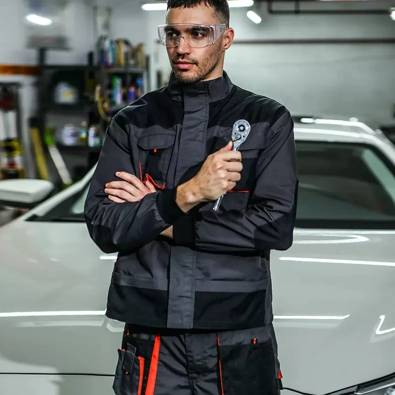 

Work Jackets for Man Zipper Front Working Jacket with Multi Pockets Repairman Uniform Workshop Clothes