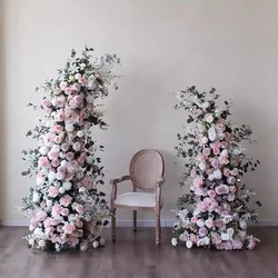 Luxury Pink Flower Row Wedding Background Props Floral Arch Decor Artificial Horn Shape Flower Row Arrangement Party Decoration