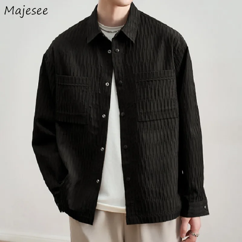 

Jackets Men Solid Korean Style Ins Turn-down Collar Minimalist Spring Autumn Pockets Fashion Design Chic Young High Street New