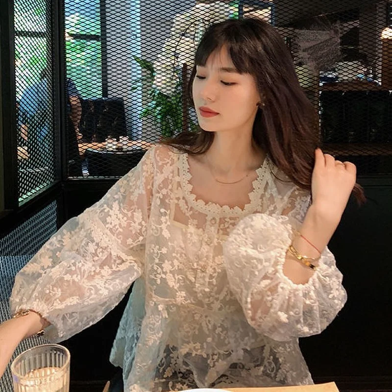 Blouse Women Sexy Female Puff Sleeve Hollow Out Leisure Popular Fashion All-match Simple Lovely Mujer Streetwear Preppy Style