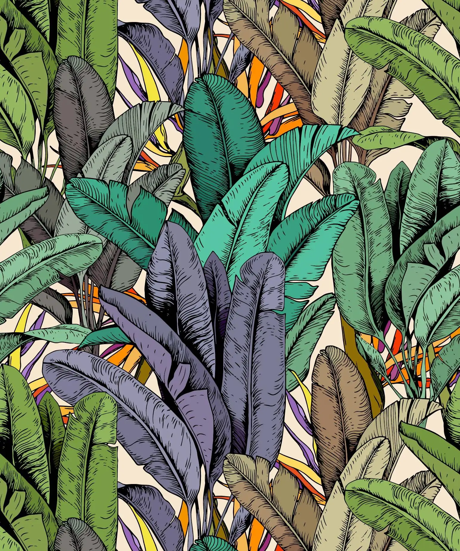 Tropical Palm Leaf Peel and Stick Wallpaper Green/Purple Leaf Self Adhesive Wallpaper Removable Contact Paper for Living Room