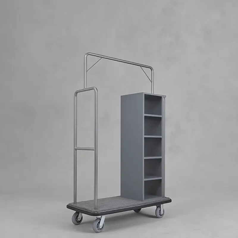 Stainless Steel Valet Cart Hotel Luggage Trolley For Garment Linen Transport Heavy Duty Service Bellman Baggage Carrier