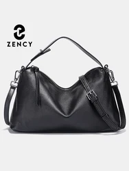 Zency Genuine Leather Tophandle Bag Fashion Hobo Bag Women Shoulder Handbag Crossbody Designer Elegant White Satchel Retro Brown