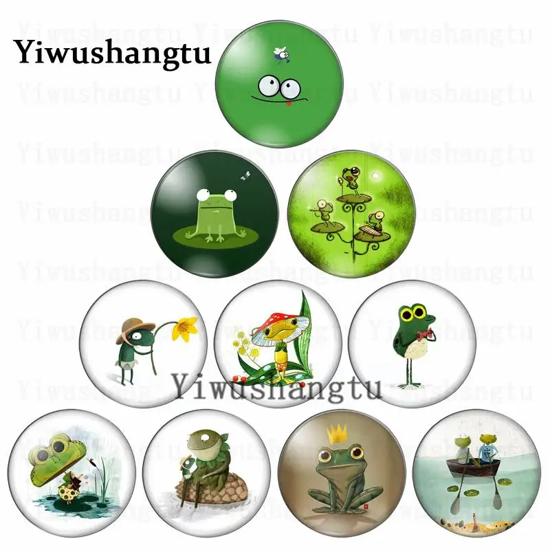 Frog prince cute and handsome pond life 12mm/20mm/25mm/30mm Round photo glass cabochon demo flat back Making findings