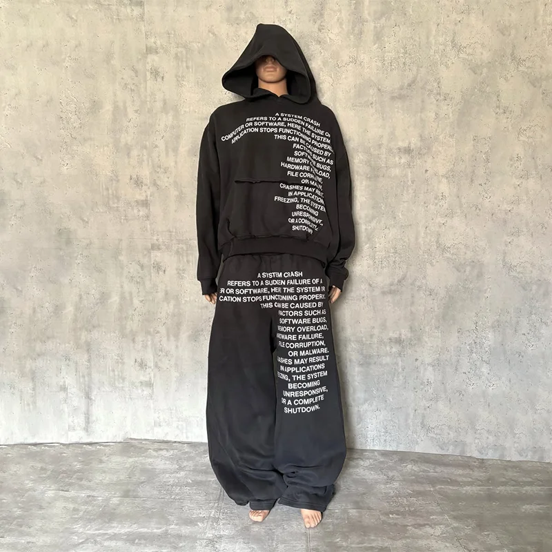 

Y2K System Crash Theme с буквенным принтом, повседневная свободная толстовка большого размера, спортивные штаны, комплект из 2 предметов для мужчин и женщин, готическая модная уличная одежда