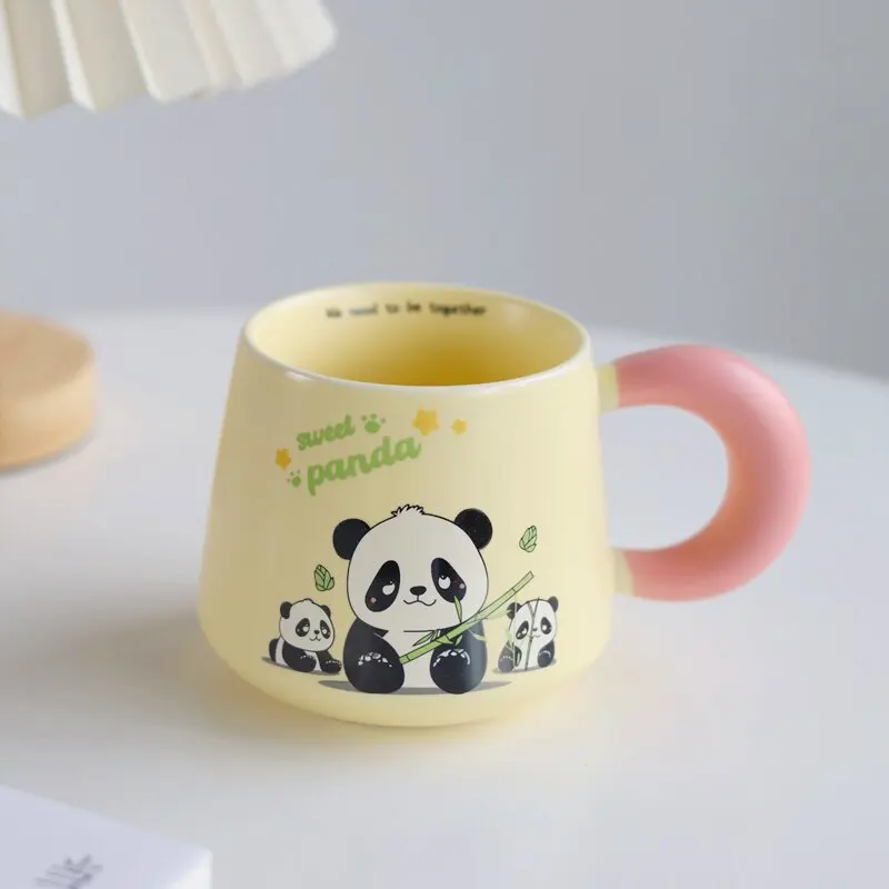 Caneca Cerâmica com Tampa do Panda, Xícara de café com colher, Sala de estar bebendo, Caixa de presente, Decoração do lar, Copo isolante, Presentes criativos