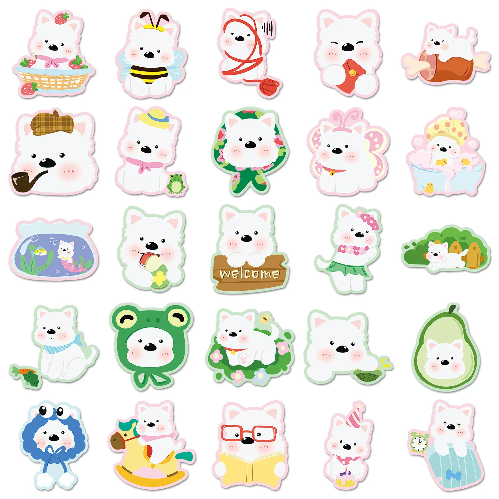 50 STKS West Highland White Terrier Cartoon Hond Leuk Huisdier Decoratieve Water Cup Gitaar iPad Telefoon Case Waterdichte Stickers Kinderen Speelgoed