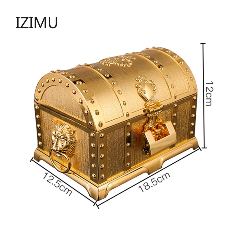 Vintage Treasure Chest Lock Jewelry Storage Box Large Capacity Ring Jewelry Storage Box Girls Table Pieces Storage Organizer