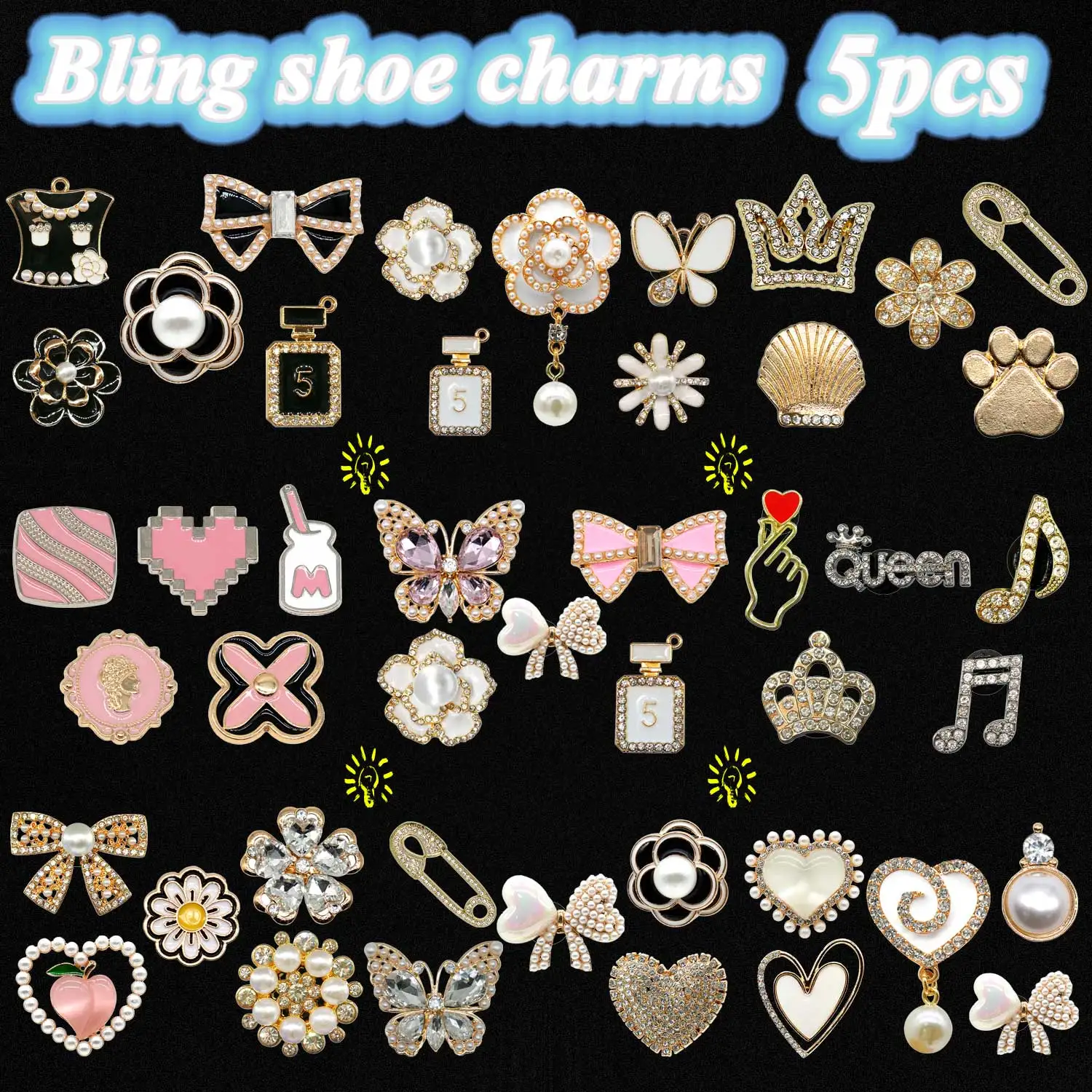1/5pcs Designer Bling Shoe Charms Perfume Crown Luxury Metal Decorations for Shoe Accessorie Pins for Women