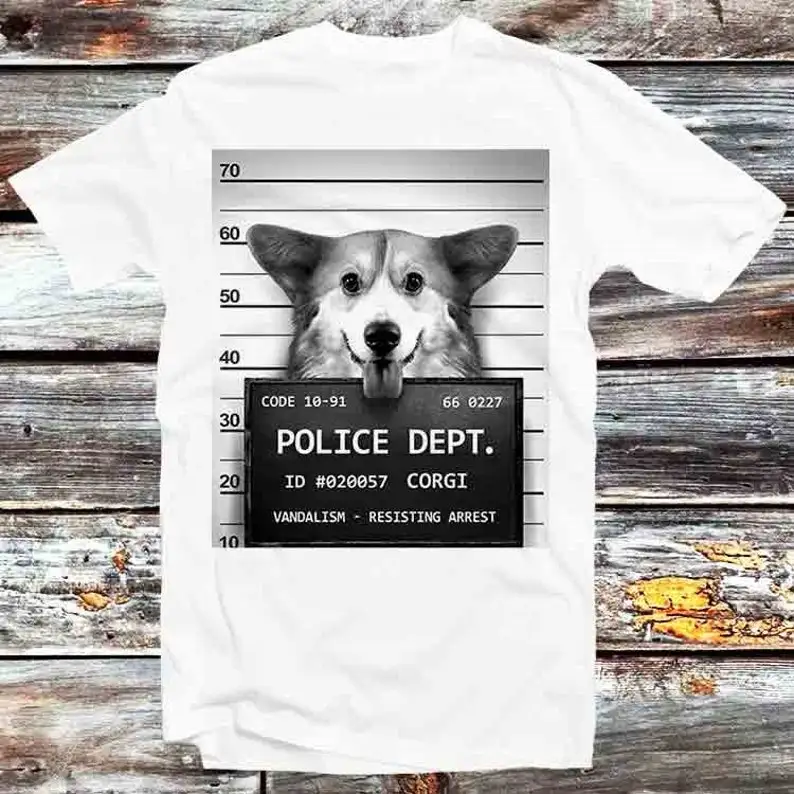 Corgi Mugshot T Shirt Vintage Retro Gift Mens Womens Unisex Cartoon Anime Top Tee B1240