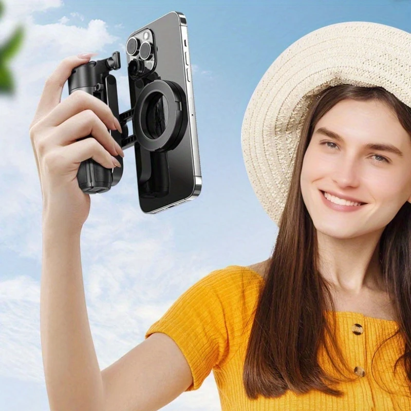 P15MiNi-C Upgraded Magnetic Selfie Stick Type-C Rechargeable Wireless Remote Controller 360° Rotation for Travel/ Live Streaming