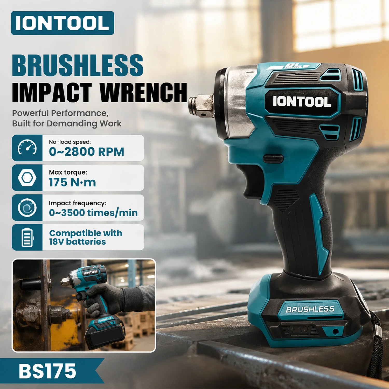 IONTOOL Cordless Impact Wrench 175N.m 3500IPM Bare Unit for Home Workshop DIY Repair and Regular Fastener Installation